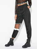 Mesh Contrast Letter Print Utility Pants