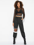 Mesh Contrast Letter Print Utility Pants