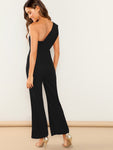 Asymmetrical Neck Solid Textured Jumpsuit