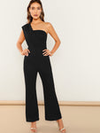 Asymmetrical Neck Solid Textured Jumpsuit