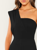 Asymmetrical Neck Solid Textured Jumpsuit