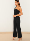 Asymmetrical Neck Solid Textured Jumpsuit