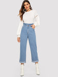 Paperbag Waist Bleach Wash Jeans