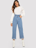 Paperbag Waist Bleach Wash Jeans