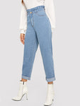 Paperbag Waist Bleach Wash Jeans