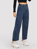 Stitch Detail Wide Leg Jeans