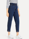 Ruffle Waist Solid Crop Jeans