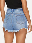 Ripped Raw Hem Denim Shorts