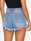 Ripped Raw Hem Denim Shorts