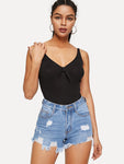 Ripped Raw Hem Denim Shorts