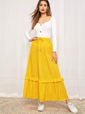 Drawstring Waist Frill Trim Polka Dot Skirt