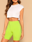 Neon Lime Elastic Waist Leggings Shorts