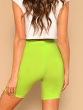 Neon Lime Elastic Waist Leggings Shorts