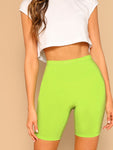 Neon Lime Elastic Waist Leggings Shorts