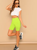 Neon Lime Elastic Waist Leggings Shorts