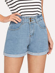 Cuffed Hem Stitch Detail Denim Shorts