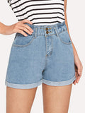 Cuffed Hem Stitch Detail Denim Shorts