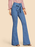 Tie Waist Flare Leg Jeans