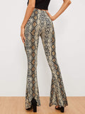 Snake Pattern Flare Leg Pants