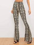 Snake Pattern Flare Leg Pants