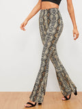 Snake Pattern Flare Leg Pants