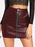 Zip Front PU Skirt