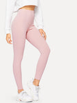 High Waist Ribbed Knit Solid Leggings