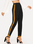 Contrast Trim Split Hem Pants