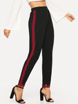 Contrast Trim Split Hem Pants