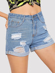 Faded Ripped Denim Shorts