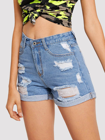 Faded Ripped Denim Shorts