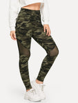 Mesh Insert Camo Print Leggings