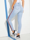 Ripped Tuxedo Stripe Side Skinny Jeans