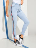 Ripped Tuxedo Stripe Side Skinny Jeans