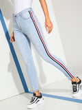 Ripped Tuxedo Stripe Side Skinny Jeans