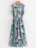 Self Tie Floral & Crane Print Jumpsuit