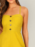 Crisscross Back Button Front Cami Romper