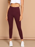 High Waist Ribbed Knit Solid Leggings