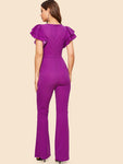 70s Layered Sleeve Belted Flare Leg Jumpsuit