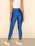 Button Front Neon Blue Crop Leggings