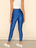 Button Front Neon Blue Crop Leggings