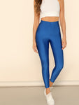 Button Front Neon Blue Crop Leggings