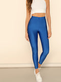 Button Front Neon Blue Crop Leggings