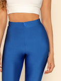 Button Front Neon Blue Crop Leggings