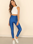 Button Front Neon Blue Crop Leggings