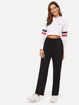 Drawstring Waist Solid Straight Leg Pants