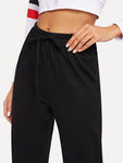 Drawstring Waist Solid Straight Leg Pants