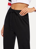 Drawstring Waist Solid Straight Leg Pants