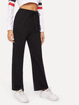 Drawstring Waist Solid Straight Leg Pants