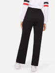 Drawstring Waist Solid Straight Leg Pants